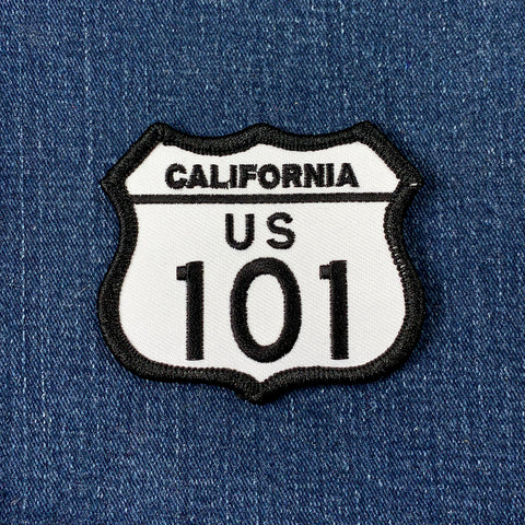 Patch with 'California US 101' design on a denim background