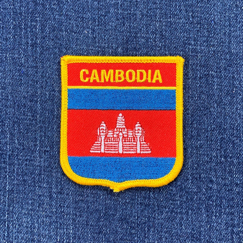 Cambodia Patch - Embroidered Flag Shield Badge 2.75" (Iron On)