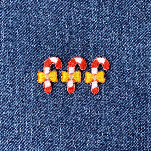 3-Pack Candy Cane Applique Patch - Embroidered Christmas Badge 7/8" (Iron On)