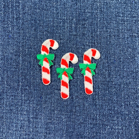 3-Pack Candy Cane Applique Patch - Embroidered Christmas Badge 1.5" (Iron On)