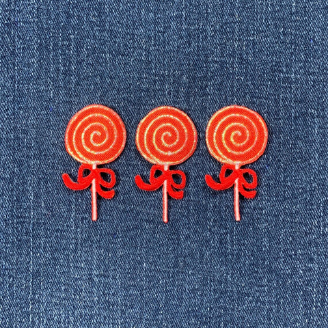 3-Pack Lollipop Applique Patch - Embroidered Candy Badge 1.75" (Iron On)