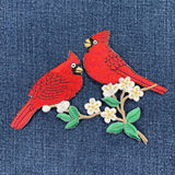 Two Cardinals On A Branch Applique Patch - Embroidered Bird Badge 5.25" (Iron On)