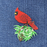 Cardinal On Snowy Branch Applique Patch - Bird Snow Pine Cone & Needles Embroidered Badge 3.5" (Iron on)