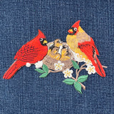 Cardinal Birds Nest Applique Patch - Fledgling Baby Bird Chicks Embroidered Badge 5.25" (Iron On)