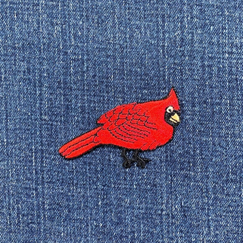 Cardinal Applique Patch - Embroidered Bird Badge 2-1/8" (Iron On)