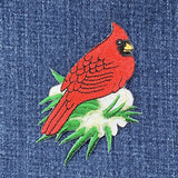 Cardinal On Snowy Branch Applique Patch - Bird Snow Pine Needles Embroidered Badge 3.25" (Iron on)