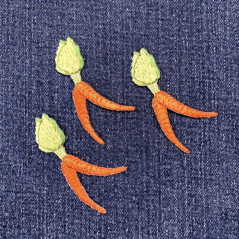 3-Pack Carrot Applique Patch - Vegetable Embroidered Veggie Badge 2-3/8" Iron On
