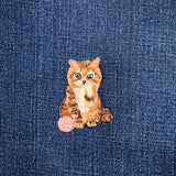 Cat & Pink Yarn Applique Patch - Embroidered Kitten Badge 2-3/8" (Iron On)