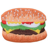 Embroidered patch of a hamburger on a white background