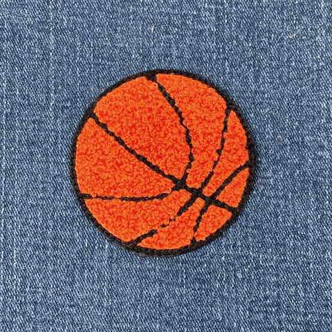 Chenille Basketball Applique Patch - Embroidered Letterman Jacket Sports Badge 2-3/8" (Iron Or Sew On)