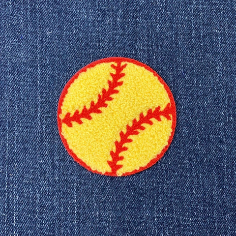 Chenille Softball Patch - Sports Ball Embroidered Letterman Jacket Badge 2-3/8" (Iron Or Sew On)