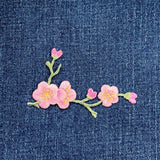Cherry Blossom Applique Patch - Embroidered Flower Badge 3-1/8" (Iron On, Green/Right)
