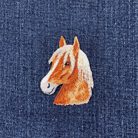 Chestnut Brown Horse Applique Patch - Embroidered Equestrian Badge 2.25" (Iron on)