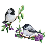 Large Chickadee Applique Patch Set - Birds on Branches, Flowers, Leaves (2-Pack, Iron on)