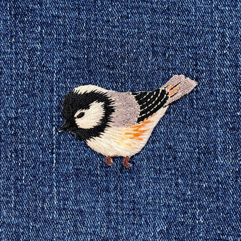 Chickadee Applique Patch - Embroidered Bird Badge 2.25" (Iron On)