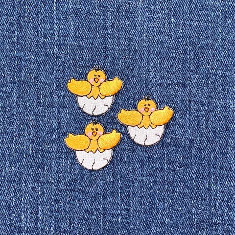 3-Pack Chick In Egg Applique Patch - Baby Chicken Embroidered Farm Badge 15/16" (Iron On)
