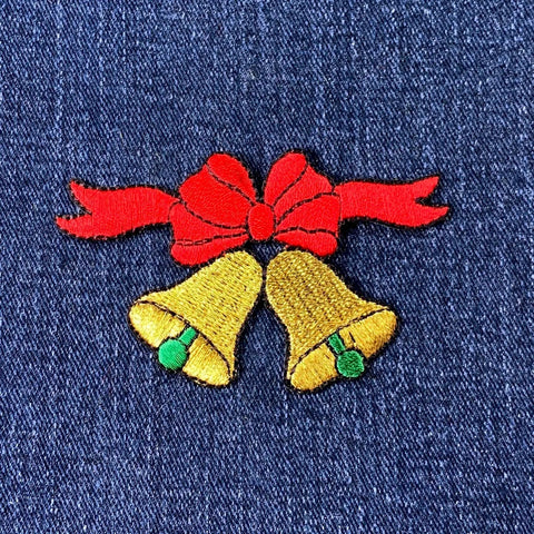 Christmas Bells Applique Patch - Embroidered Holiday Badge 3-1/8" (Iron On)