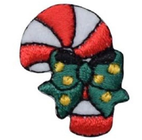 Mini Candy Cane Applique Patch - Christmas Treat, Bow 1.25" (Iron on)