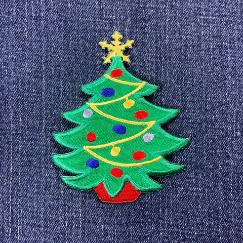 Christmas Tree Applique Patch - Embroidered Holiday Badge 3.5" (Iron Or Sew On)