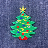 Christmas Tree Applique Patch - Gold Star, Ornaments, Lights 3.5" (Iron on)