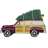 Woodie Station Wagon Applique Patch - Embroidered Christmas Tree & Car Badge 2.5" (Iron On)