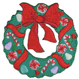 Christmas Wreath Applique Patch - Embroidered Peppermint Candy Cane Badge 2.25" (Iron On)