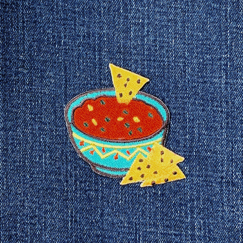 Chips & Salsa Applique Patch - Embroidered Mexican Food Badge 2-1/8" (Iron On)