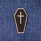 Coffin Applique Patch - Embroidered Jesus Cross Mortuary Funeral Badge 2.5" (Iron On)