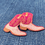 Pink Glitter Cowgirl Boots Applique Patch - Western Wear Embroidered Badge 2.5" (Iron on)