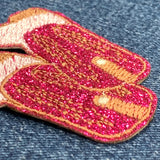 Pink Glitter Cowgirl Boots Applique Patch - Western Wear Embroidered Badge 2.5" (Iron on)