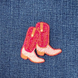 Pink Glitter Cowgirl Boots Applique Patch - Western Wear Embroidered Badge 2.5" (Iron on)