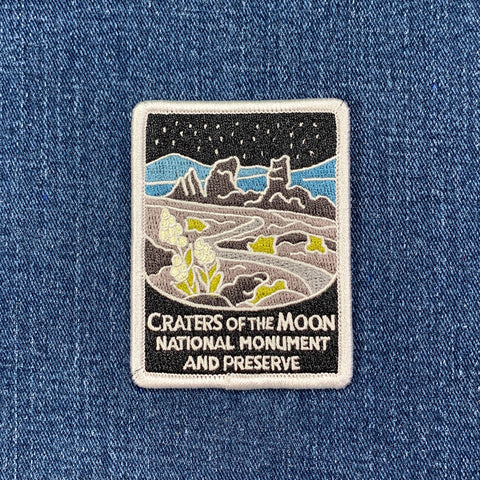 Patch of Craters of the Moon National Monument and Preserve on a denim background