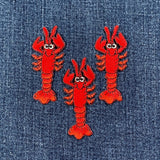 3-Pack Crawfish Lobster Applique Patch - Embroidered Seafood Badge 2" (Iron On)