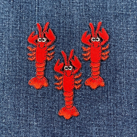 3-Pack Crawfish Lobster Applique Patch - Embroidered Seafood Badge 2" (Iron On)