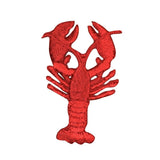 Red lobster-shaped patch on a white background