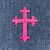 Cross Applique Patch - Embroidered Hot Pink Fuchsia Christian Jesus Badge 4" (Iron On)