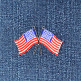Crossed American Flags Applique Patch - Small USA United States of America Embroidered Badge 1-7/8" (Iron on)