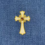 Cross & Jewel Applique Patch - Christian Baptism First Communion Embroidered Badge 2.5" (Iron on)