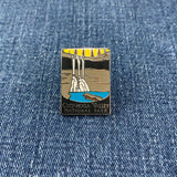 Enamel pin of Cuyahoga Valley National Park on a denim background