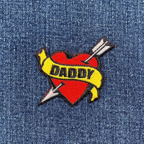 Daddy Patch - Embroidered Heart Dad Badge 2.25" (Iron On)