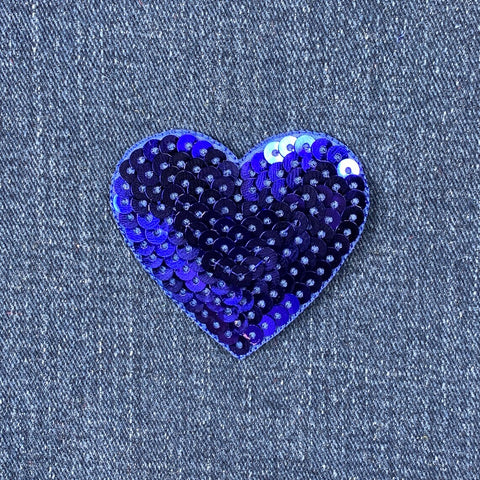 Sequin Heart Applique Patch - Deep Blue Purple Love Badge 2.25" (Iron On)