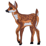Embroidered patch of a deer on a white background