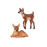 Two deer patches, one standing and one lying down, on a white background.