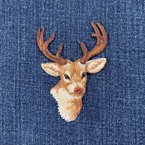 Deer Head Applique Patch - Buck Embroidered Wild Animal Badge 2-7/8" (Iron On)