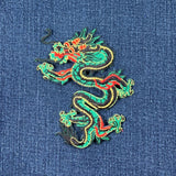 Large Green Dragon Applique Patch - Power Strength Luck Left 4.5" (Iron on)