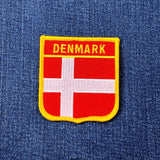 Denmark Patch - Embroidered Flag Shield Badge 2.75" (Iron Or Sew On)