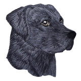 Embroidered dog patch on a white background
