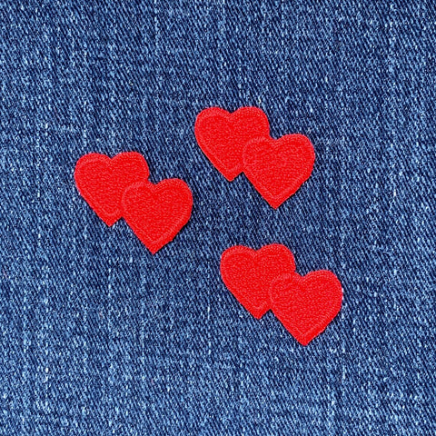 3-Pack Double Hearts Applique Patch - Mini Red Heart Embroidered Love Badge 1" (Iron On)