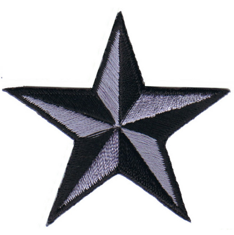 Black and gray star-shaped patch on a white background