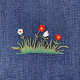 Dragonfly & Flowers Applique Patch - Grass Insect Embroidered Nature Badge 4.25" (Iron On)